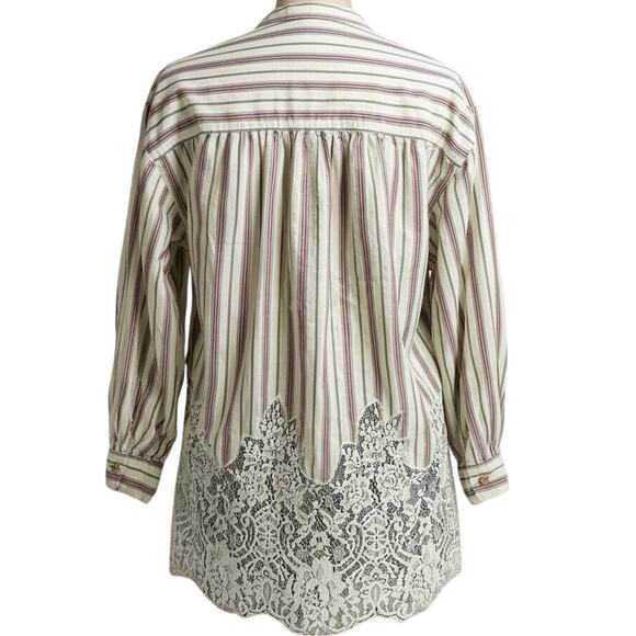 Pilcro striped lace hem popover tunic top white multicolor women’s XS - Picture 2 of 8